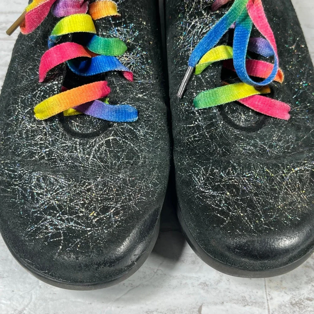 Klogs Sneaker Shoes Womens Size 10M Black Leather Rainbow Lace Up‎ Casual